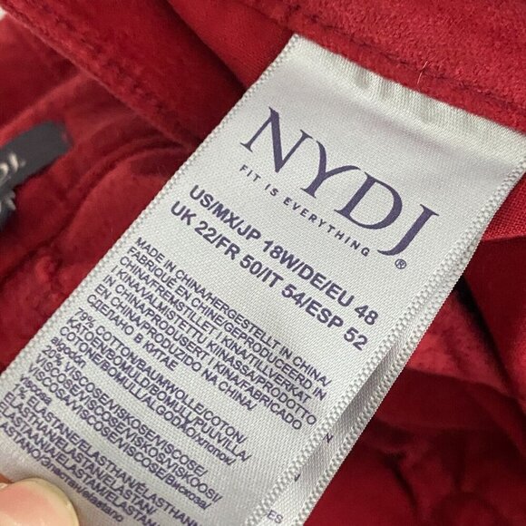 NYDJ Ami Twist Seam Ankle Slit Velvet Pants Size 18W Red - Picture 8 of 12